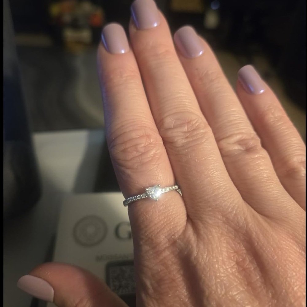 Dainty Sterling Silver Petite Heart Solitaire .5C Moissanite Ring